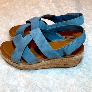 Franco Sarto Suede Cork and Raffia Braid Sandals